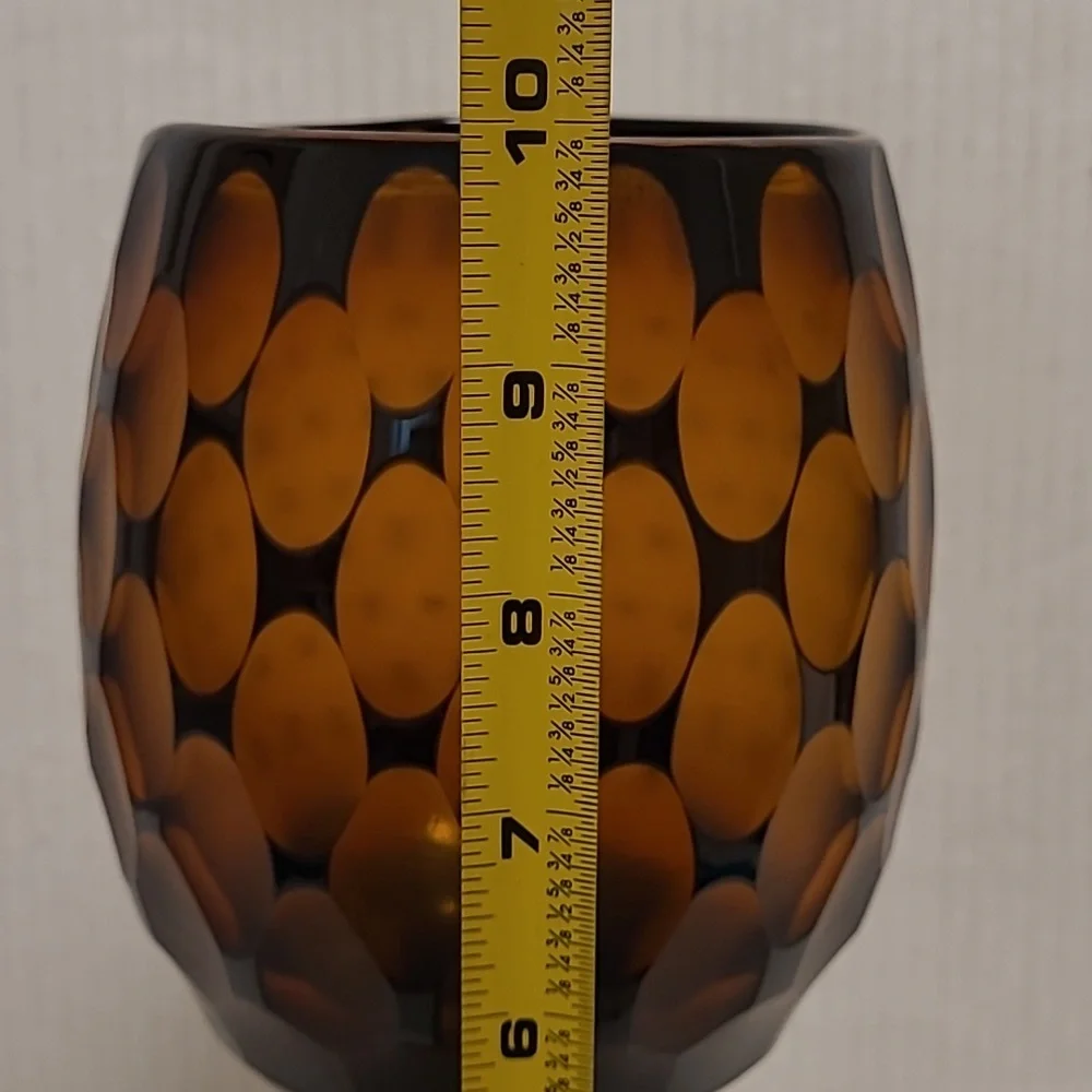 Vintage Murano Style Black Cut to Amber Vase / Candle Holder